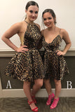 New Arrival Mini Leopard Print, Homecoming Dresses,  Sleeveless Short Prom Dress OKM53