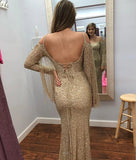 Mermaid Shiny Sequin Long Sleeves Evening Prom Dress Sequin Formal Dress OK1374