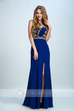 Royal Blue Long Formal Sexy Chiffon Beading Split Prom Evening Dress OK251