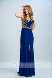 Royal Blue Long Formal Sexy Chiffon Beading Split Prom Evening Dress OK251