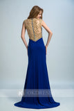 Royal Blue Long Formal Sexy Chiffon Beading Split Prom Evening Dress OK251