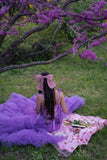 A Line Purple Long Tulle Layered Prom Dress With Flowers Formal Evening Dress OK1404