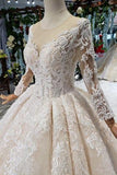 Princess Long Sleeves Ball Gown Lace Wedding Dress, Long Bridal Dress OKN43