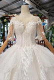 Ball Gown Half Sleeves Lace Bridal Dresses with Sequins, Princess Long Wedding Dress OKN72