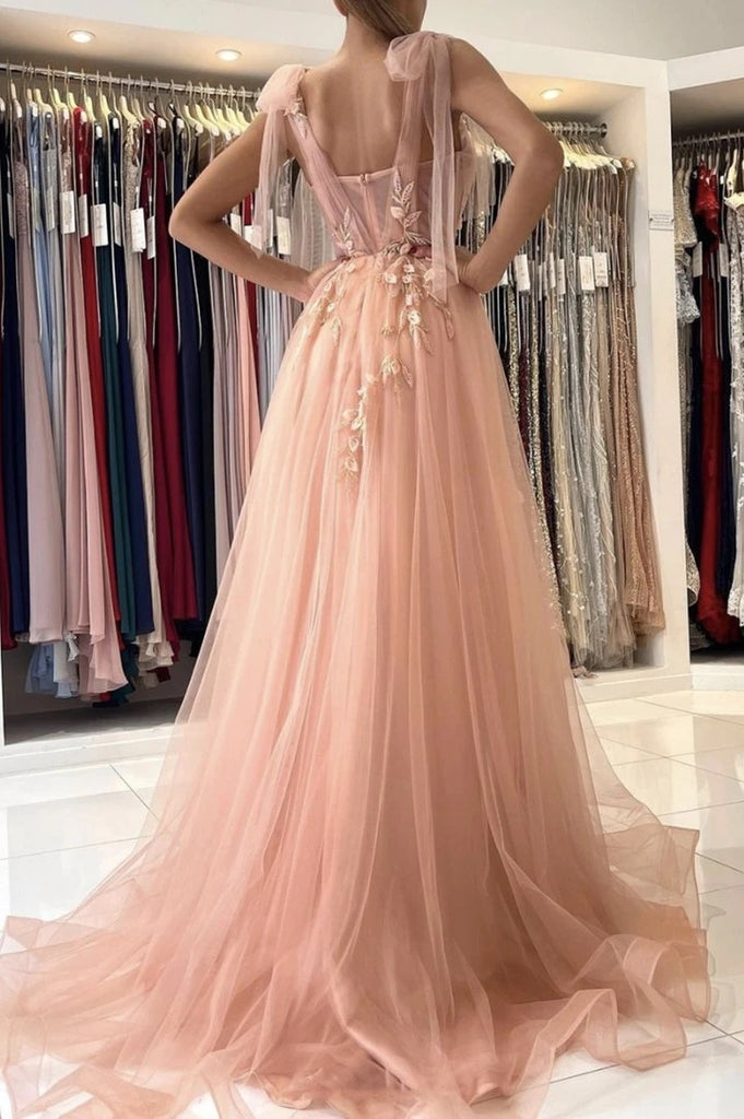 A line Tulle Sweetheart Long Prom Dress Pink Formal Evening Dress OK1144