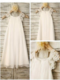 Ivory A-line Scoop Sleeveless Chiffon Floor-Length Flower Girl Dress OK716