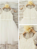 Princess Ivory A-line Scoop Sleeveless Floor-Length Lace Flower Girl Dress OK714