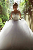 Stunning Long Sleeves Tulle Ball Gowns Beaded Wedding Dress OKH69