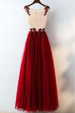 Charming Red A Line Long Tulle Lace Appliques Prom Dress OKC21