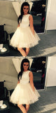 Cute A Line Sleeveless Tulle Short Homecoming Dress with Lace Top OKD88