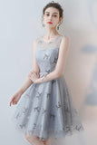 Unique A-line Scoop Grey Mini Tulle Sleeveless Homecoming Dress OKA73