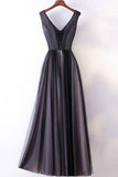 Elegant A-line V-neck Lace Appliqued Lace Up Long Prom Dress Evening Gowns OKA84