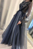 A-line Long Sleeves Appliques Prom Dress Formal Evening Dress OKU32