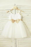 Cute A-line Spaghetti Straps Sleeveless Bowknot Floor-Length Tulle Flower Girl Dress OK719