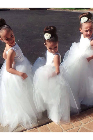 Ball Gown Flower Girl Dress,White Flower Girl Dresses,Tulle Flower Girl Dress 