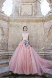 Princess Wedding Dresses,Cap Sleeves Wedding Dresses,Ball Gown Wedding Dress,Lace Bridal   Dress,Pink Wedding Dresses