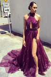 Elegant Prom Dress,Purple Prom Dresses,Front Slit Prom Dresses,Long Evening Dress,Formal Prom Dress