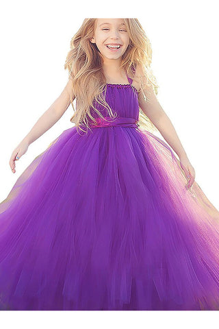 Ball Gown Flower Girl Dress,Straps Flower Girl Dresses,Fuchsia Flower Girl Dress 