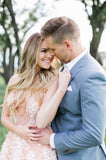 Blush Pink Long Tulle Appliques Wedding Dress With Cathedral Train,Prom Dress OK904