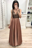 Sexy A Line Long V Neck Prom Dress With Beads OKK57