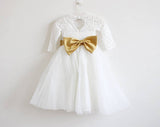 Long Sleeves Light Ivory Lace Tulle Flower Girl Dresses With Silver Sash OK206