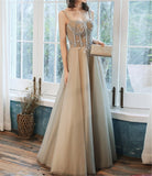 Spaghetti Straps A-line Long Prom Dress Fairy Tulle Evening Gown OKV86