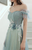 Mint Green Off Shoulder Appliques Long Prom Dress Evening Dress Women Custom Dress OKV88