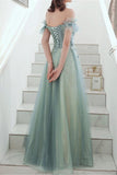 Mint Green Off Shoulder Appliques Long Prom Dress Evening Dress Women Custom Dress OKV88