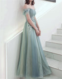 Mint Green Off Shoulder Appliques Long Prom Dress Evening Dress Women Custom Dress OKV88