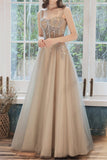 Spaghetti Straps A-line Long Prom Dress Fairy Tulle Evening Gown OKV86