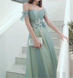 Mint Green Off Shoulder Appliques Long Prom Dress Evening Dress Women Custom Dress OKV88