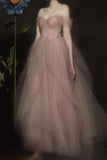 Off Shoulder Long Evening Dress A-line Tulle Prom Gown Custom Graduation Gown OKV87