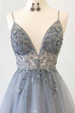 Elegant Silver Grey Prom Dress Long Evening Gown Graduation Party Dress OKW9