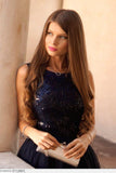 Popular Round-Neck Sleeveless Sequins Elegant Dark Blue Homecoming Dresses OKC87