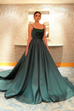 A-line Spaghetti Straps Dark Green Long Prom Dress Evening Dress OKS21