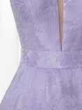 A-Line Floor-Length Lilac Printed Prom Dresses, Simple Long Evening Dresses OKJ12