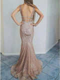 Mermaid V-Neck Backless Glitter Formal Evening Prom Dress OKN5