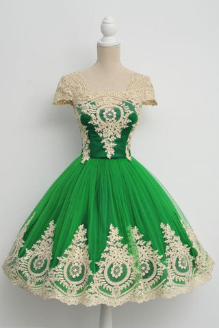 A-line Homecoming Dresses,Green Prom Dresses,Short Prom Dress,Green Homecoming Dresses,Cap Sleeves Prom Dresses,Graduation Dress,Girls Party Dress,Elegant Homecoming Dresses