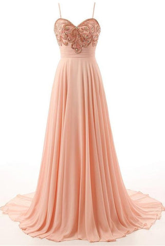 Pretty Pink Long Beading High Low Chiffon Prom Dresses With Straps K168