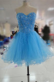 Lace Up Beaded Sleeveless Short Blue Beading Homecoming Dress K230