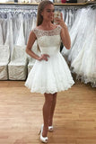 Newest Beading Short White Lace Cap Sleeves Homecoming Dress K430