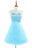 Classy Light Blue High Low Short Sweetheart Beaded Homecoming Dresses K444