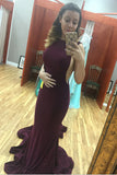 Dark Plum Long Mermaid Open Back Sexy Simple Cheap Prom Dress K652