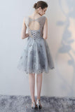 Unique A-line Scoop Grey Mini Tulle Sleeveless Homecoming Dress OKA73