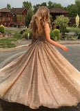 A-line Sequins Sleeveless Prom Dress Fashion Long Evening Dress OKU6