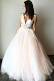 A Line Prom Dresses,Tulle Prom Dress,V Neck Prom Dresses,Appliques Prom Dress,Sleeveless Prom Dresses