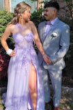 Dreamy Lavender Sheer One-Shoulder Long A Line Tulle Prom Gowns OK1529