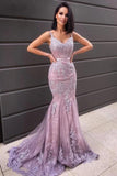 Mermaid Lace Applique V Neck Evening Prom Dress Sweet 16 Prom Dress OK1084