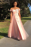 A Line Off Shoulder Pink Applique Evening Prom Dress Sweet 16 Dress OK1085