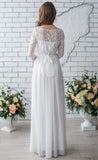 White Long Half Sleeve Chiffon Wedding Dress,Lace Beach Floor-Length Bridal Dresses OK618